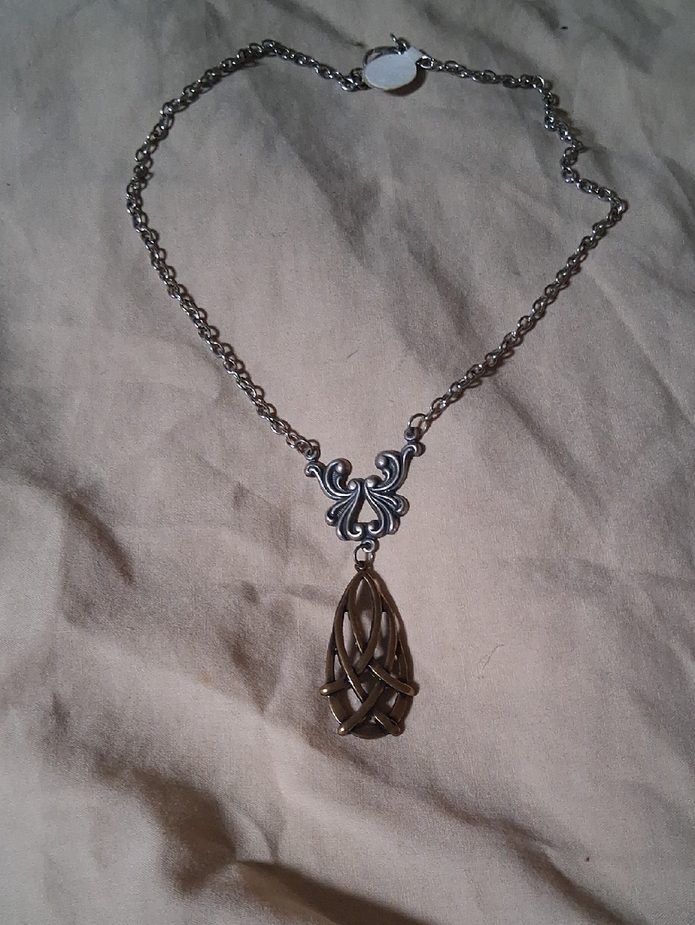 Silver and Bronze Teardrop Pendant Necklace - Women Jewelry